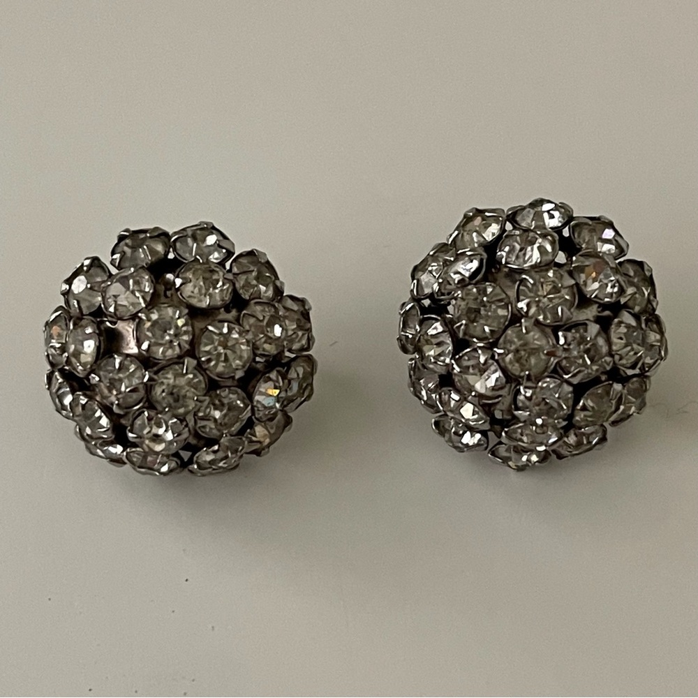 Vintage Sparkly Paste Stone Earrings Screw Back Clear Antique Art - Picture 5 of 10